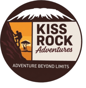 KissRock Adventures logo — Kilimanjaro summit above a savanna scene